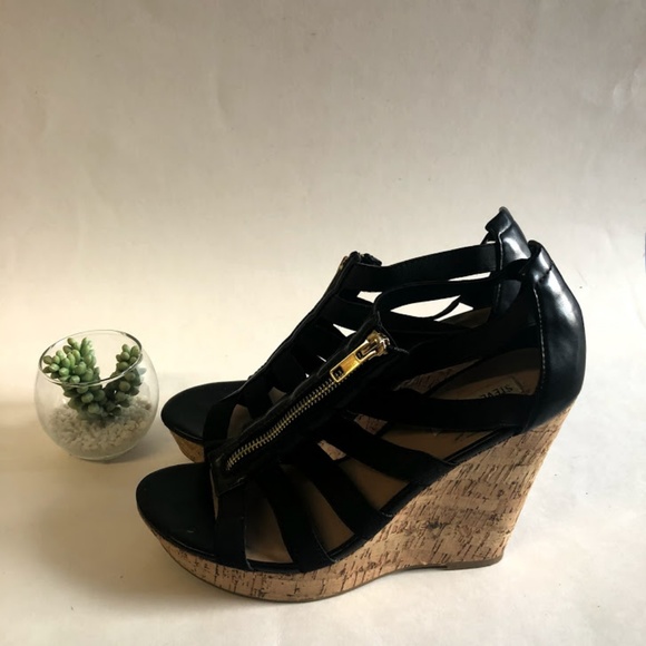 Steve Madden Eddyy Caged Platform Cork Wedges 8 - Picture 2 of 8